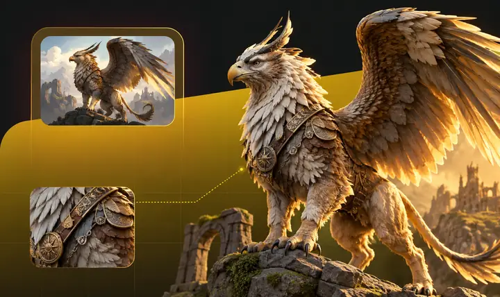 Fantasiewesen, das anhand eines Referenzbildes zu einem detaillierten 3D-Modell entwickelt wurde
