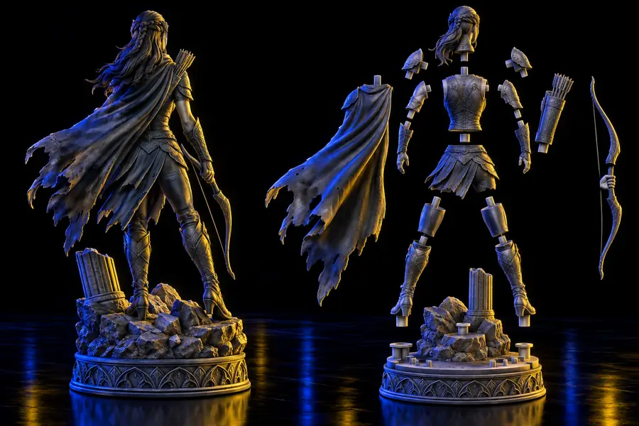 Fantasy-Miniatur als separate Teile dargestellt